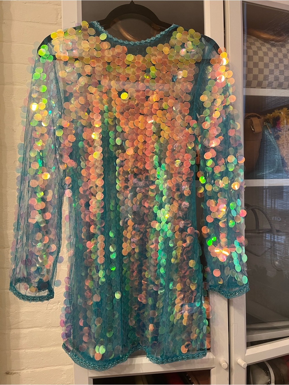 Celandine Iridescent Sequin Tunic Dress - Teal